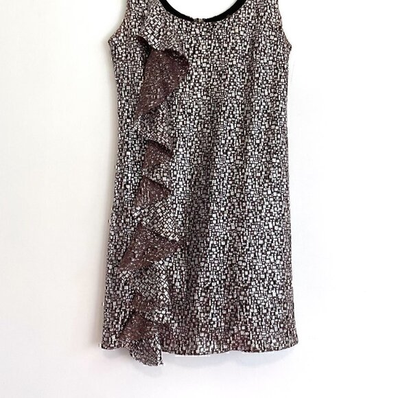 GUESS Mauve Brown / Purple Silver Metallic Sleeveless Ruffle Party Mini Dress 3 - Picture 4 of 12